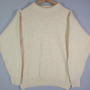 Sweater Men's Small Ivory Wool Fisherman Knit Pullover